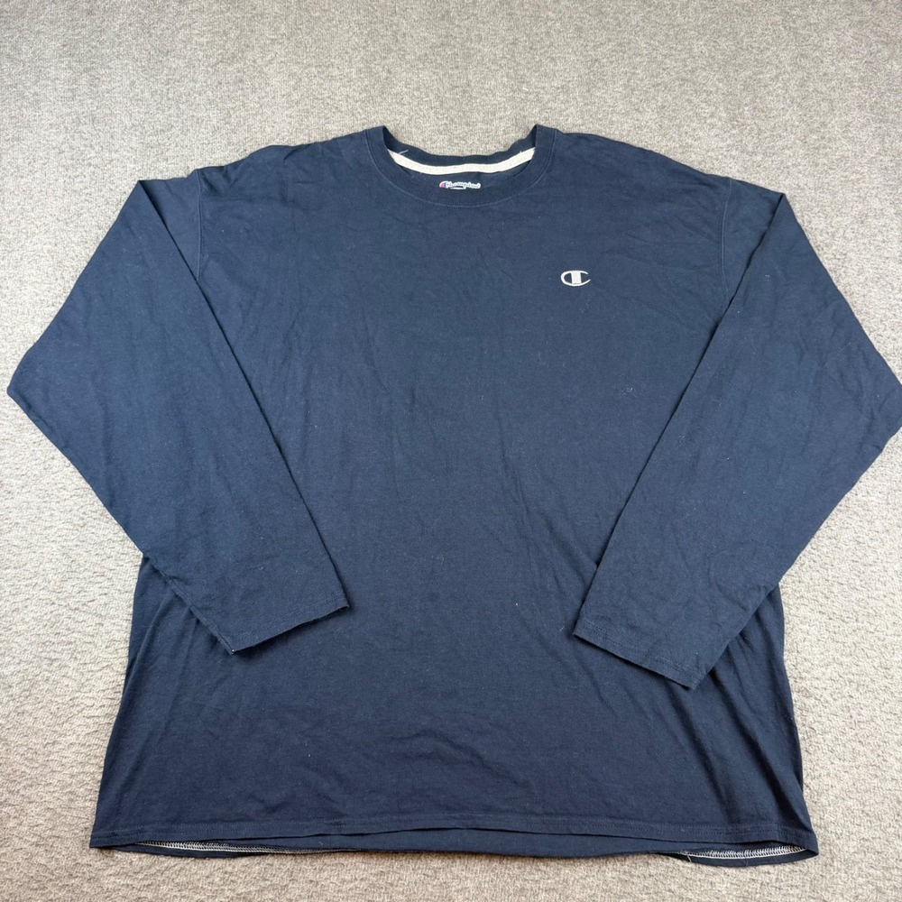 Champion Long Sleeve T-Shirt Mens 2XL Navy Blue Embroidered Logo Basic Tee